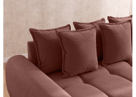 Bubble - Ecksofa mit Schlaffunktion und Hocker mit losen Rückenkissen und Sitzfläche in Bubble-Optik aus weichem Strukturstoff