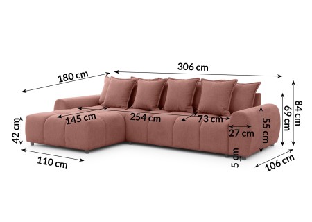 Bubble - Ecksofa mit Schlaffunktion und Hocker mit losen Rückenkissen und Sitzfläche in Bubble-Optik aus weichem Strukturstoff