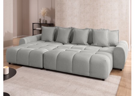 Bubble - Ecksofa mit Schlaffunktion und Hocker mit losen Rückenkissen und Sitzfläche in Bubble-Optik aus weichem Strukturstoff