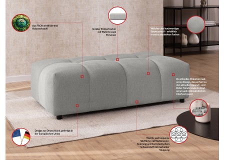 Bubble - Ecksofa mit Schlaffunktion und Hocker mit losen Rückenkissen und Sitzfläche in Bubble-Optik aus weichem Strukturstoff