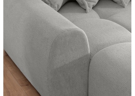 Bubble - Ecksofa mit Schlaffunktion und Hocker mit losen Rückenkissen und Sitzfläche in Bubble-Optik aus weichem Strukturstoff