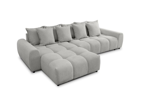 Bubble - Ecksofa mit Schlaffunktion und Hocker mit losen Rückenkissen und Sitzfläche in Bubble-Optik aus weichem Strukturstoff