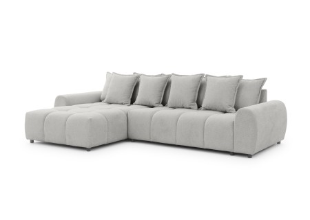 Bubble - Ecksofa mit Schlaffunktion und Hocker mit losen Rückenkissen und Sitzfläche in Bubble-Optik aus weichem Strukturstoff