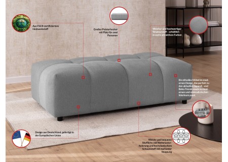 Bubble - Ecksofa mit Schlaffunktion und Hocker mit losen Rückenkissen und Sitzfläche in Bubble-Optik aus weichem Strukturstoff