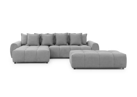 Bubble - Ecksofa mit Schlaffunktion und Hocker mit losen Rückenkissen und Sitzfläche in Bubble-Optik aus weichem Strukturstoff