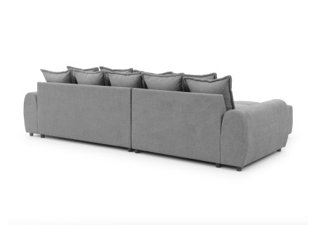 Bubble - Ecksofa mit Schlaffunktion und Hocker mit losen Rückenkissen und Sitzfläche in Bubble-Optik aus weichem Strukturstoff