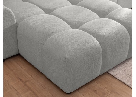 Bubble - Ecksofa mit Schlaffunktion und Hocker mit losen Rückenkissen und Sitzfläche in Bubble-Optik aus weichem Strukturstoff