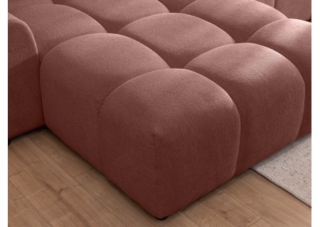 Bubble - Ecksofa mit Schlaffunktion und Hocker mit losen Rückenkissen und Sitzfläche in Bubble-Optik aus weichem Strukturstoff
