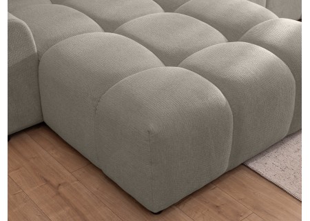 Bubble - Ecksofa mit Schlaffunktion und Hocker mit losen Rückenkissen und Sitzfläche in Bubble-Optik aus weichem Strukturstoff