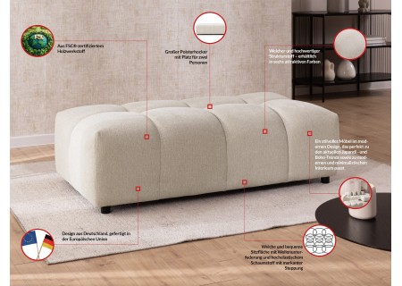 Bubble - Ecksofa mit Schlaffunktion und Hocker mit losen Rückenkissen und Sitzfläche in Bubble-Optik aus weichem Strukturstoff