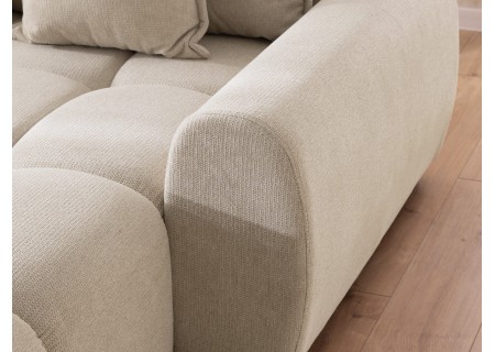 Bubble - Ecksofa mit Schlaffunktion und Hocker mit losen Rückenkissen und Sitzfläche in Bubble-Optik aus weichem Strukturstoff