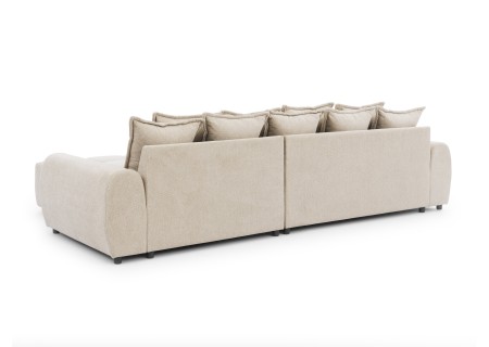 Bubble - Ecksofa mit Schlaffunktion und Hocker mit losen Rückenkissen und Sitzfläche in Bubble-Optik aus weichem Strukturstoff