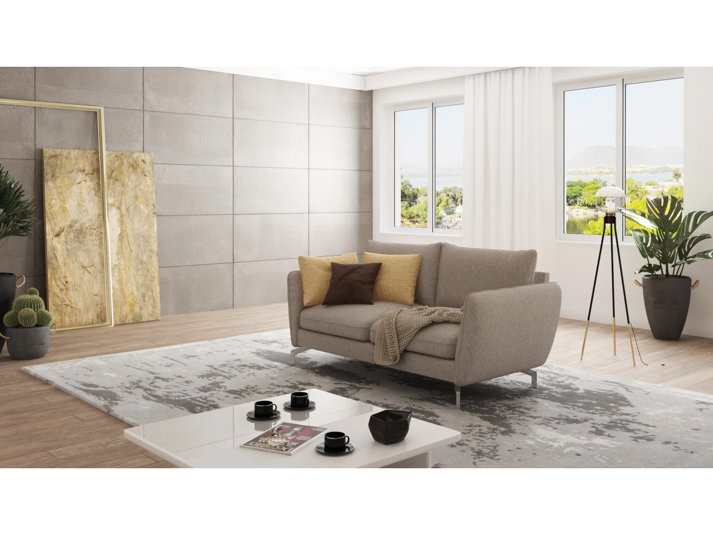 Patrick - Modernes Sofa 2-Sitzer mit Silber Metall Füßen