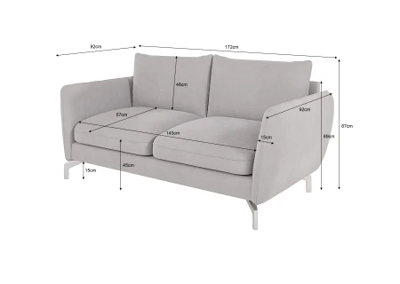 Patrick - Modernes Sofa 2-Sitzer mit Silber Metall Füßen