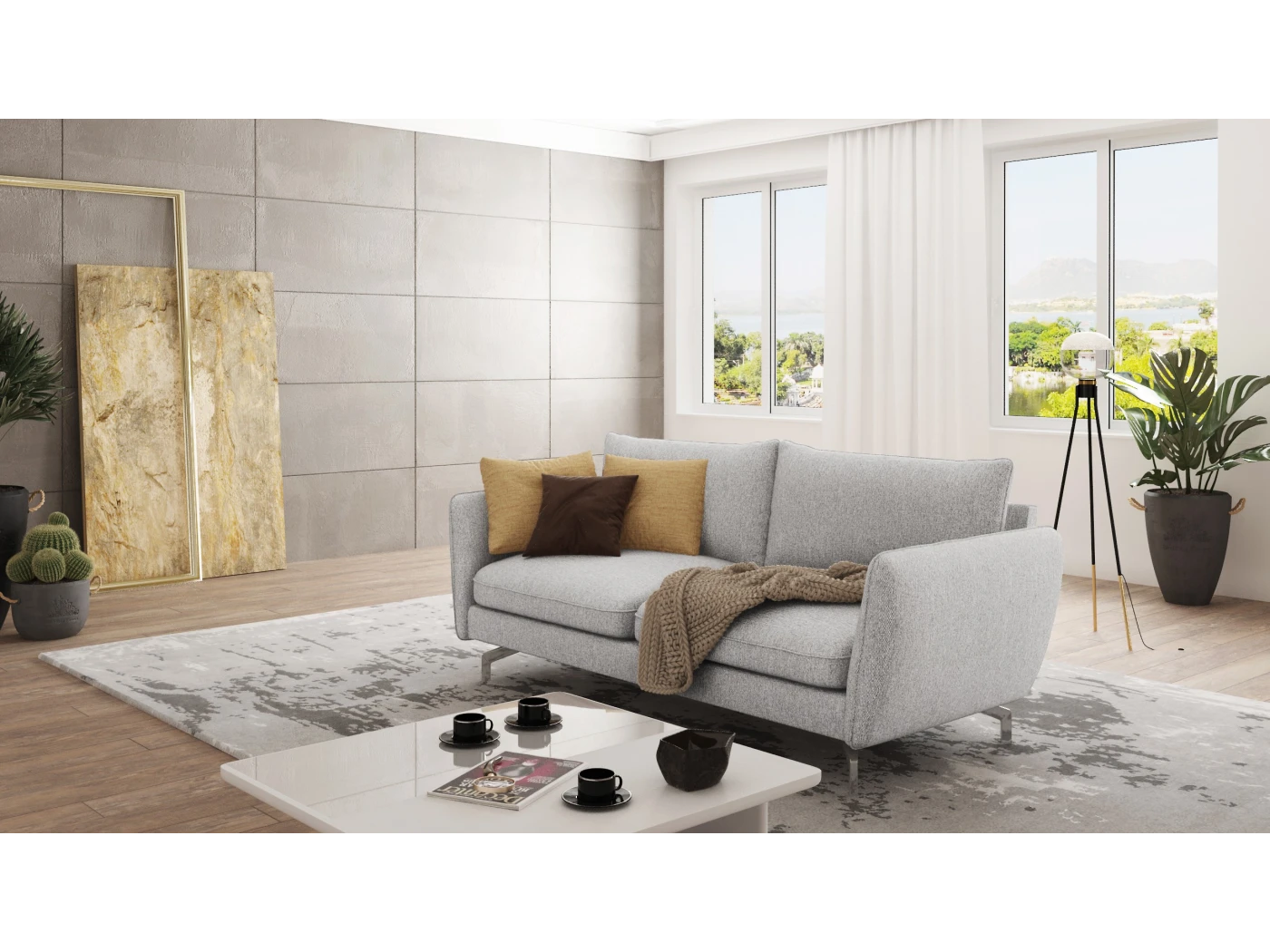 Patrick - Modernes Sofa 3-Sitzer mit Silber Metall Füßen