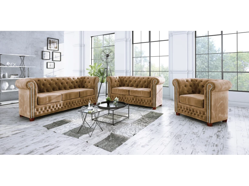 Alnem - Chesterfield Sofa 2-Sitzer aus Samt-Stoff mit Holzfüßen