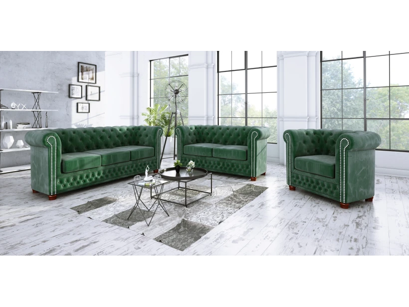 Alnem - Chesterfield Sofa 2-Sitzer aus Samt-Stoff mit Holzfüßen