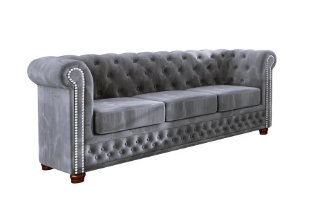 Alnem - Chesterfield Sofa 3-Sitzer aus Samt-Stoff mit Holzfüßen