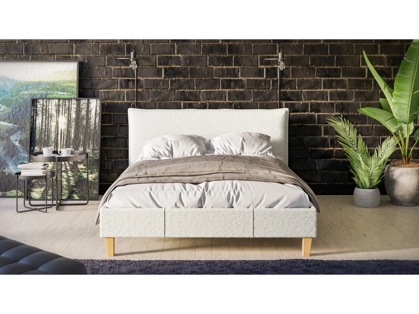 Gabriella - Polsterbett Boucle Stoff Füße aus Massivholz