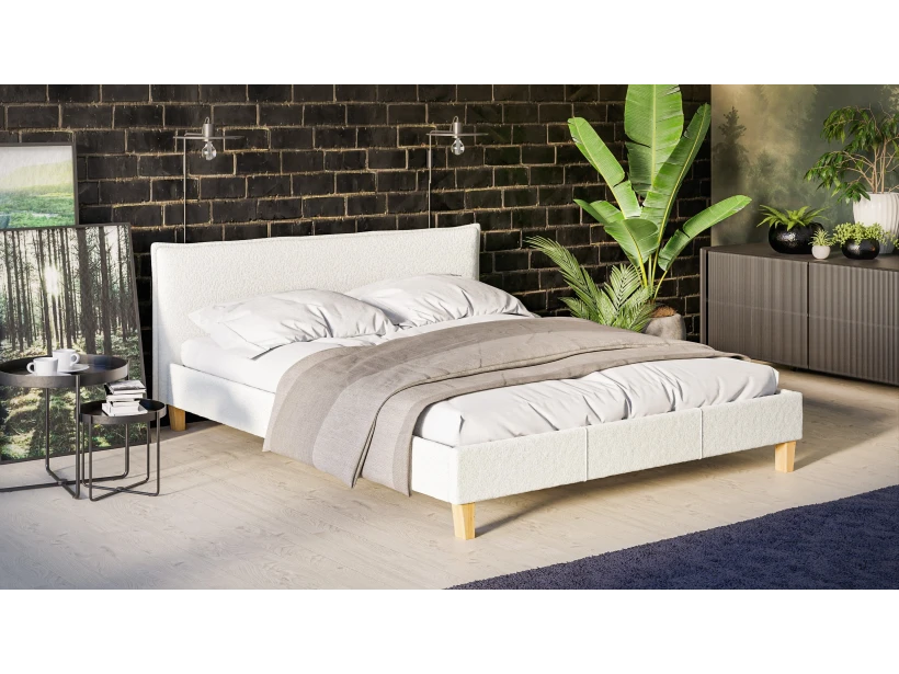 Gabriella - Polsterbett Boucle Stoff Füße aus Massivholz