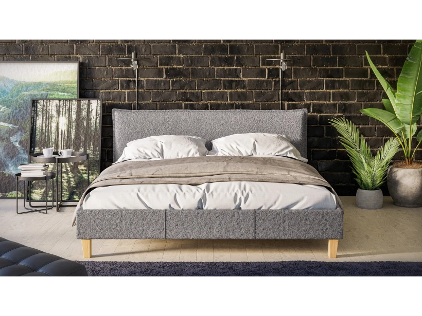 Gabriella - Polsterbett Boucle Stoff Füße aus Massivholz