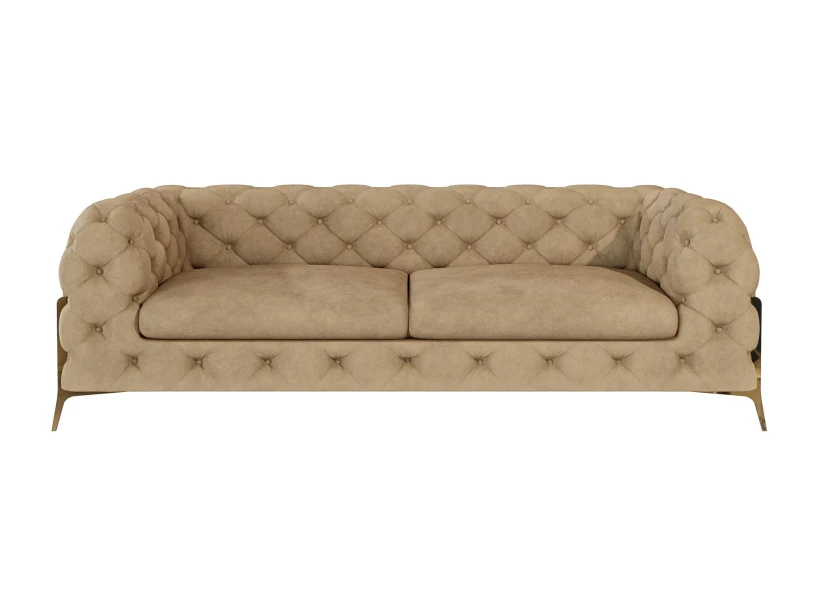 Natalie - Chesterfield Sofa 3-Sitzer mit Goldene Metall Füßen