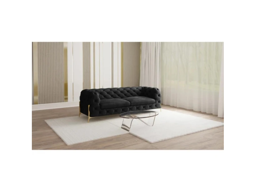 Natalie - Chesterfield Sofa 3-Sitzer mit Goldene Metall Füßen