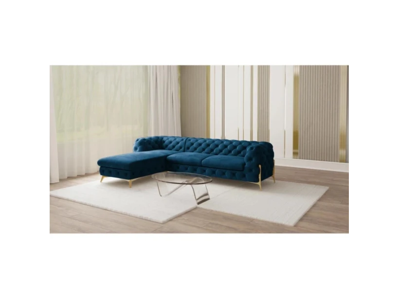 Natalie - Chesterfield Ecksofa mit Ottomane mit Goldene Metall Füßen