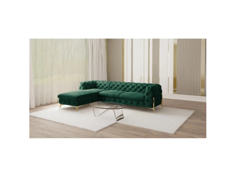 Natalie - Chesterfield Ecksofa mit Ottomane mit Goldene Metall Füßen