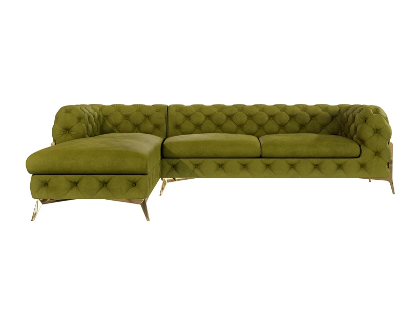 Natalie - Chesterfield Ecksofa mit Ottomane mit Goldene Metall Füßen