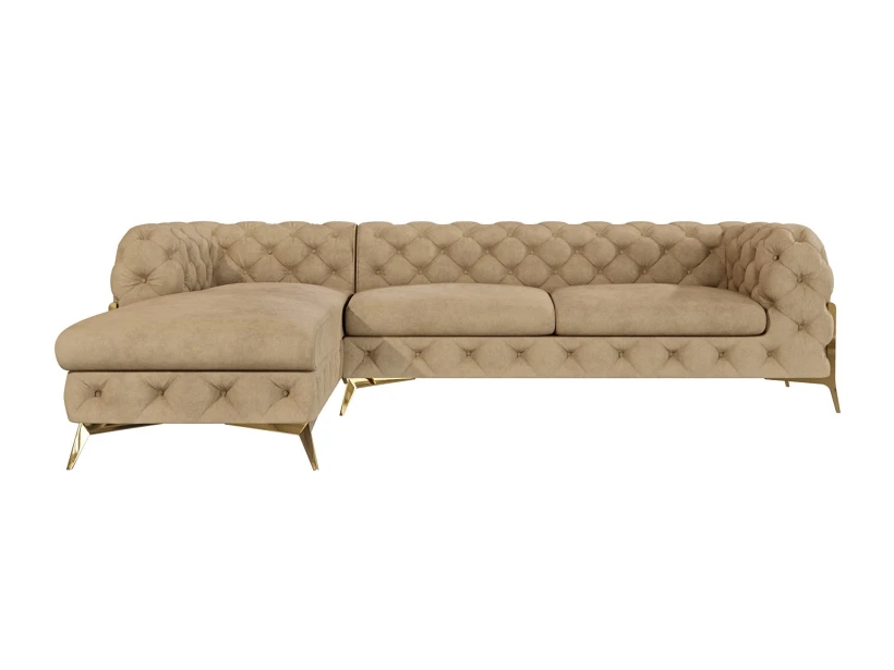 Natalie - Chesterfield Ecksofa mit Ottomane mit Goldene Metall Füßen