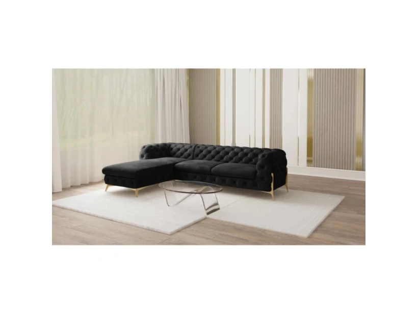 Natalie - Chesterfield Ecksofa mit Ottomane mit Goldene Metall Füßen