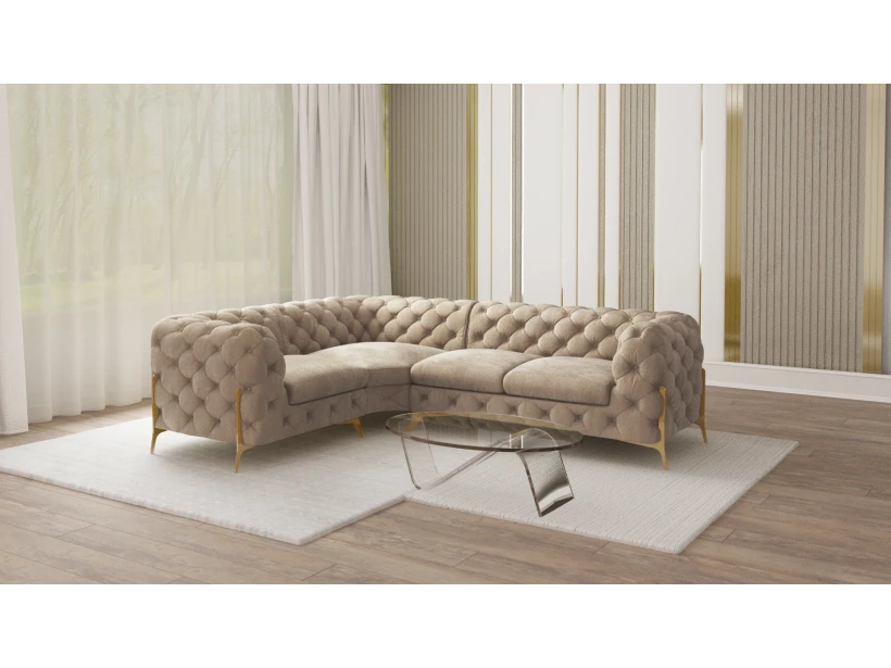 Natalie - Chesterfield Ecksofa mit Goldene Metall Füßen