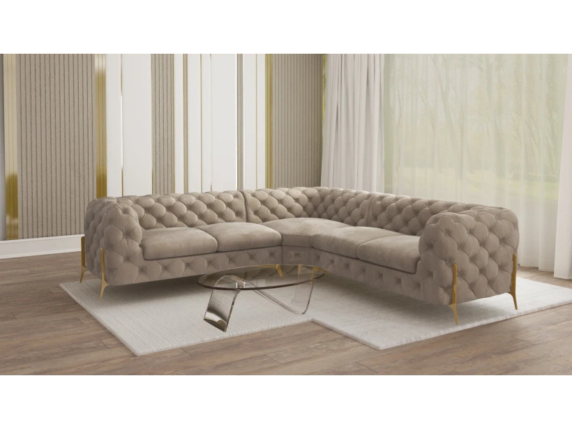 Natalie - Chesterfield Ecksofa mit Goldene Metall Füßen
