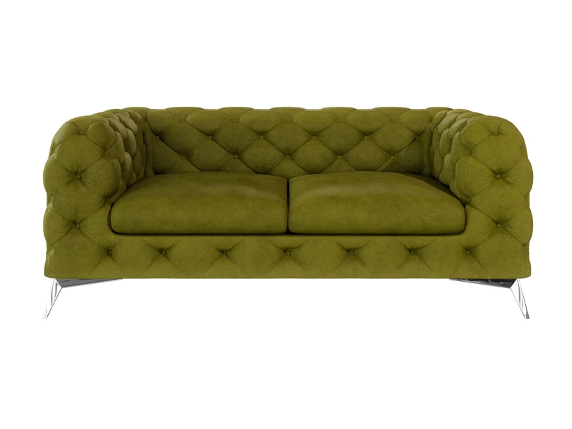 Paul - Chesterfield Sofa 2-Sitzer mit Silber Metall Füßen