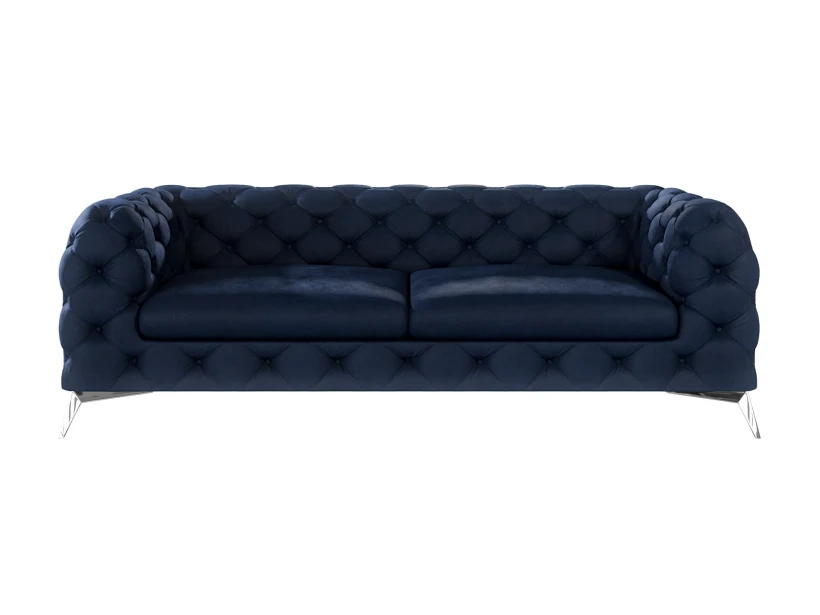 Paul - Chesterfield Sofa 3-Sitzer mit Silber Metall Füßen