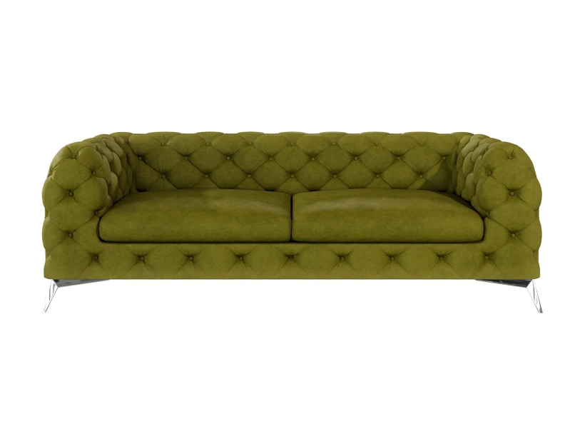 Paul - Chesterfield Sofa 3-Sitzer mit Silber Metall Füßen