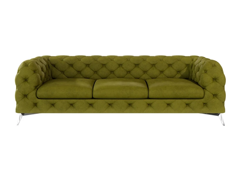 Paul - Chesterfield Sofa 3-Sitzer mit Silber Metall Füßen
