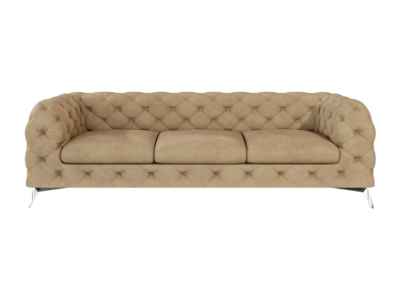 Paul - Chesterfield Sofa 3-Sitzer mit Silber Metall Füßen