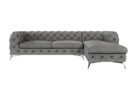 Paul - Chesterfield Ecksofa mit Ottomane mit Silber Metall Füßen