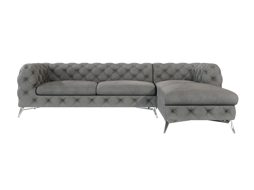 Paul - Chesterfield Ecksofa mit Ottomane mit Silber Metall Füßen