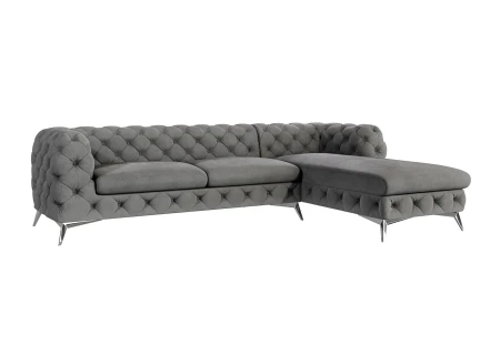 Paul - Chesterfield Ecksofa mit Ottomane mit Silber Metall Füßen