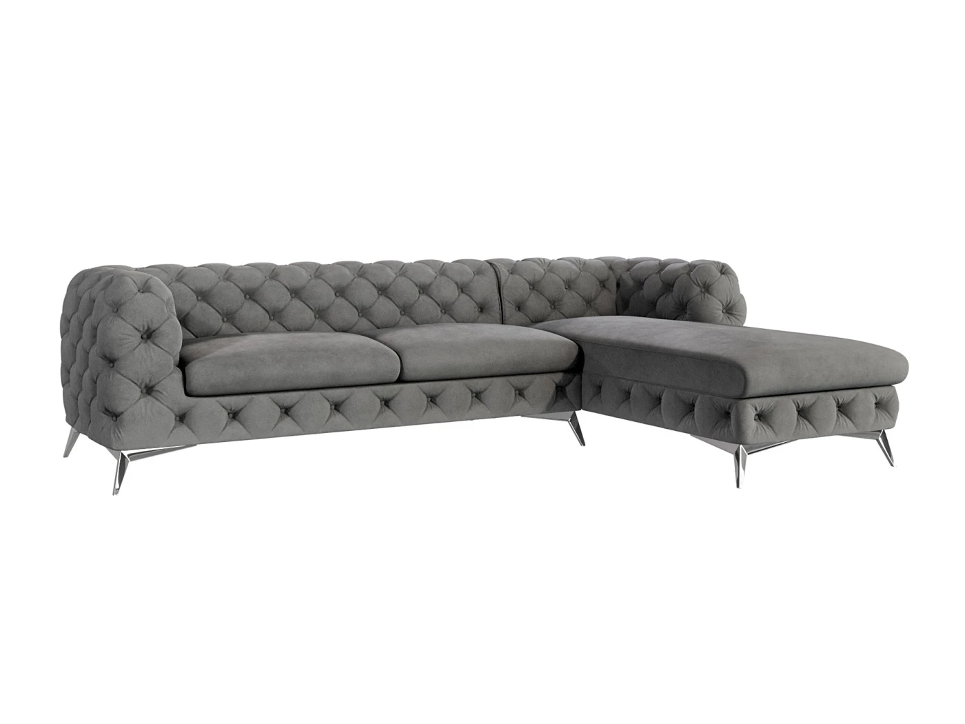 Paul - Chesterfield Ecksofa mit Ottomane mit Silber Metall Füßen
