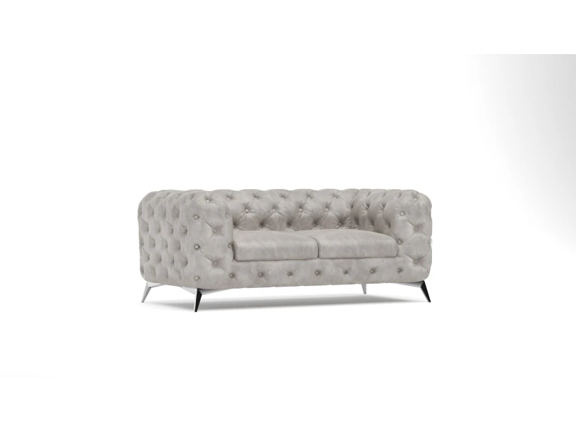 Valentin - Chesterfield Sofa 2-Sitzer mit Silber Metall Füßen