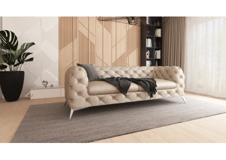 Valentin - Chesterfield Sofa 3-Sitzer mit Silber Metall Füßen
