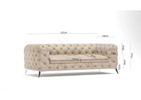 Valentin - Chesterfield Sofa 3-Sitzer mit Silber Metall Füßen