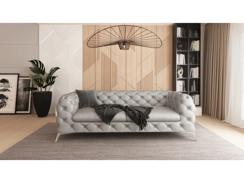 Valentin - Chesterfield Sofa 3-Sitzer mit Silber Metall Füßen