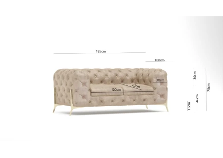 Carson - Chesterfield Sofa 2-Sitzer mit Goldene Metall Füßen