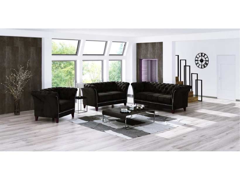 Talia - Chesterfield Sofa 2-Sitzer aus Samt-Stoff mit Holzfüßen