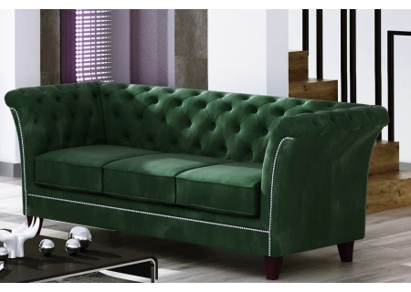 Talia - Chesterfield Sofa 3-Sitzer aus Samt-Stoff mit Holzfüßen